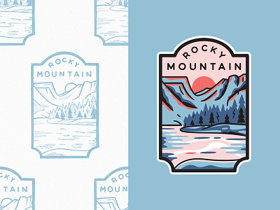 Rocky Mountain National Park adventures badge branding dream flat hiking illustration lake line art lineart logo mountains outdoors outline travel type typography