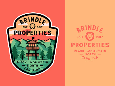 Brindle Properties adventures badge branding brindley bulldog design illustration lettering line art logo lookout mountains outdoors outline tower travel type typography