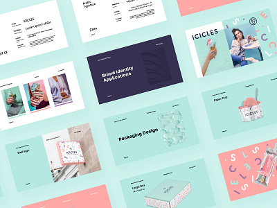 The Icicles Brand Identity Guidelines box brand identity branding clean cone cup design guidelines icecream icicles logo mark packaging pastel simple symbol type typography