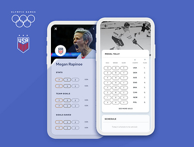 Olympics Medal Tally & USA Women's Soccer Combo app brand colour design figma illustration olympics typography ui uidesign
