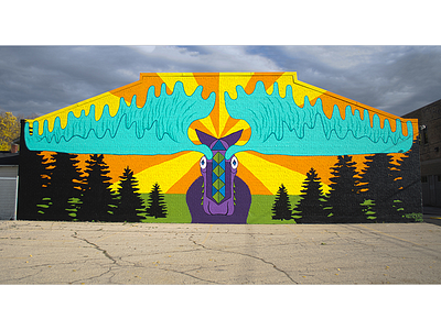 Morty the Moose color illustration moose mural nature painting purple spray paint teal