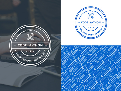 Code-A-Thon badge blue code education icon illustration pattern pencil vector wrench
