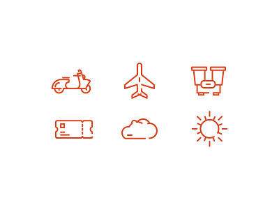 Travel Icons binoculars cloud icon illustration orange plane scooter sun ticket travel vector