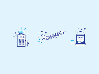 Hotel Illustrations Alt branding building hotel icon illustration luggage plane rocketmiles travel vector