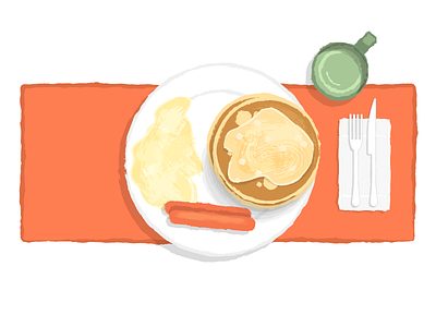 Today's breakfast breakfast eggs food food illustration hot cakes peanuts weiner