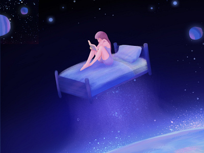 Sleepless nights bed character design drawing girl illustration night