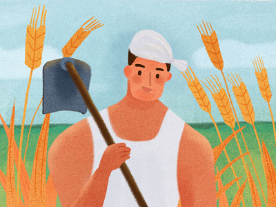 Farmer boy character illustration man smile wheat