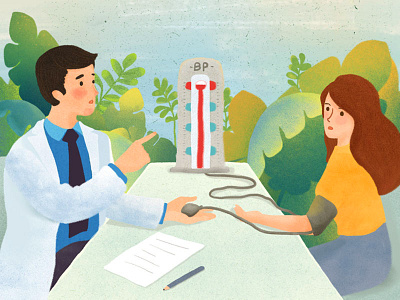 Take Blood Pressure blood pressure boy character doctor girl green hospital illustration man people plant woman