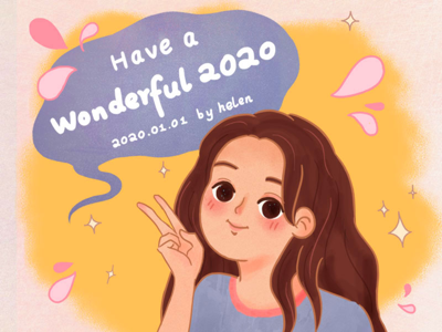 Happy new year character cute drawing girl illustration