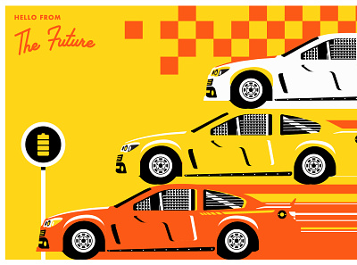 Postcard from the Future - "Nascard" cars checker design fiction electric vehicles finish line fusion energy future illustration nascar postcards from the future racing stock car racing stock cars stripes