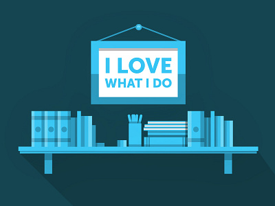 I Love What I do books design desk flat love minimal pens shelf vector work