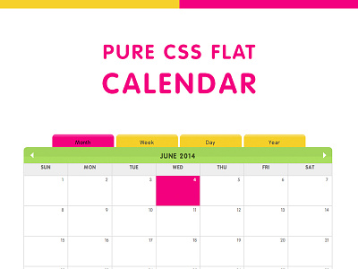 Flat Calendar bright calendar code css design development events flat minimal playful tabs