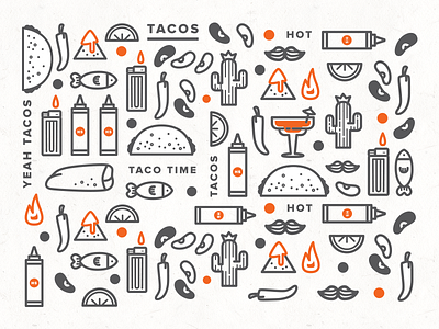 Taco Time cactus food hot icon mexican pattern spanish taco taquera vector