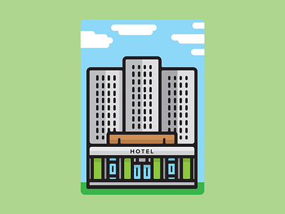 Hotel Card building city color design flat game hotel illustration minimal rounded stroke vector