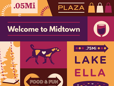 Midtown Grid Revised city design grid mural purple simple tallahassee typography vector wayfinding