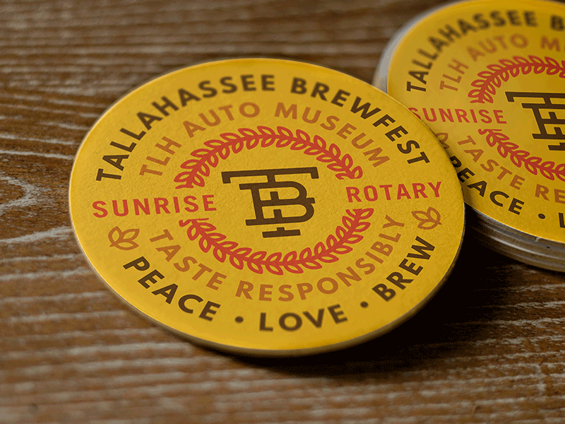 Brewfest Coaster badge beer brew brewfest coaster craft design hops love tallahassee type yellow