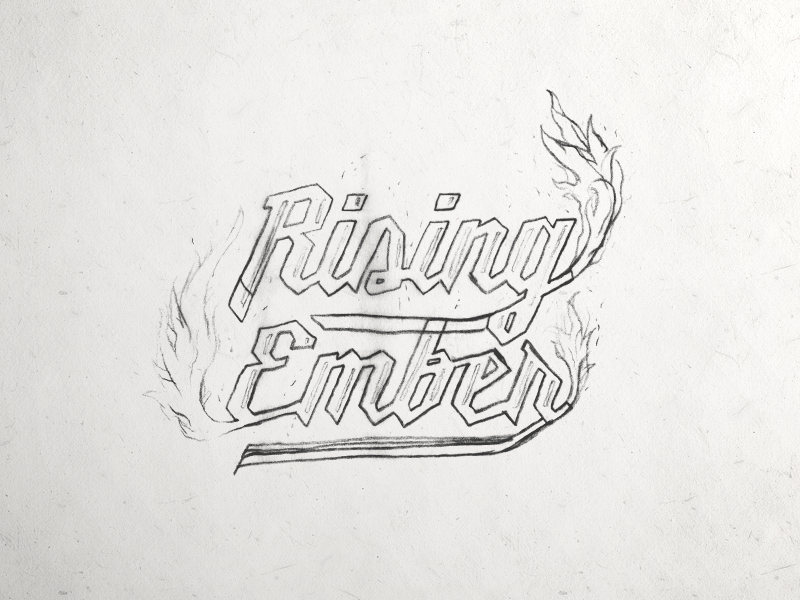 Rising Ember beer ember fire handlettered handmade ink lettering process rising sharp sketch type