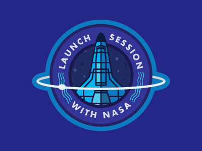 NASA Launch Session Badge badge blue design get your ass to mars illustration moon nasa shuttle space stars vector