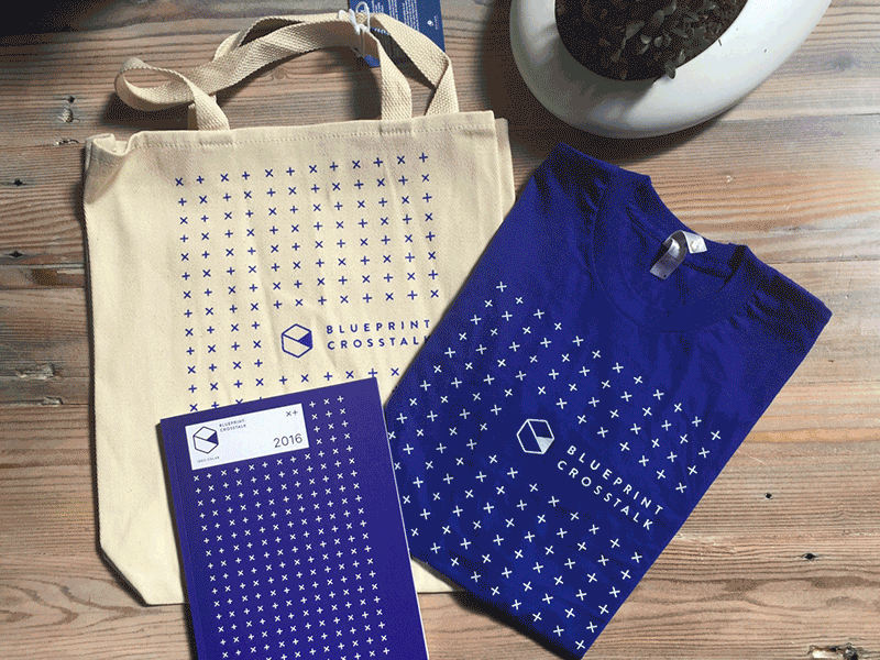 Blueprint Collateral blue book collateral design grid illustration print shirt signage tote xt yellow