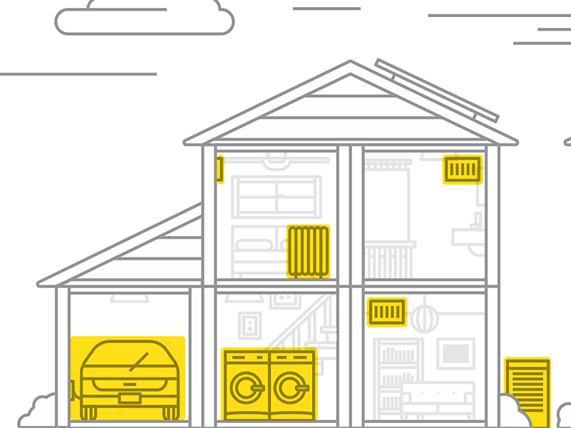 House Illustration car economical energy fridge home house illustration minimal web yellow