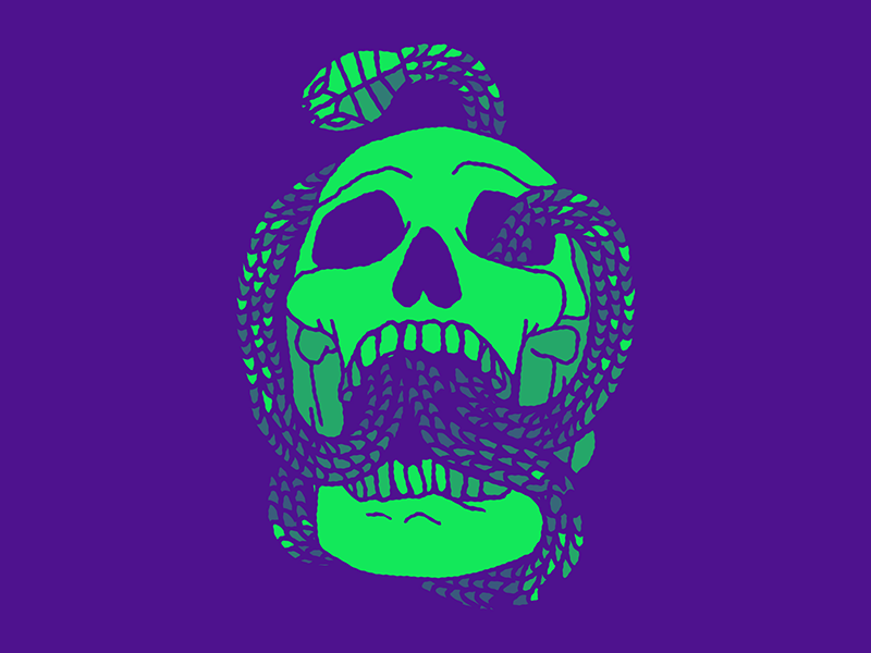 Skull 14 - 31 Days of Skulls 31daysofskulls color dark mark fresh to death gif halloween illustration mint neon skull snake
