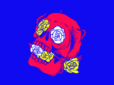 Skull 21 - 31 Days of Skulls 31daysofskulls beauty death halloween illustration murder neon red rose skull white yellow