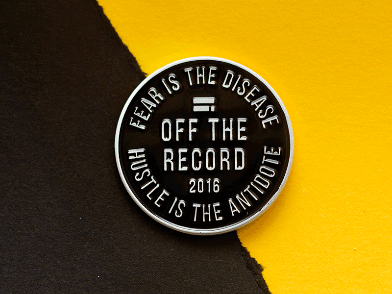 Off the Record Enamel Pins agency badge enamel pin fear hustle netherlands network off the record pin startup tech