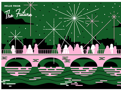 Postcards from the Future Series 1 bridge citizenship design dna farming fireworks food france future genome genomics health illustration midcentury midcentury modern passport postcards retro vectors