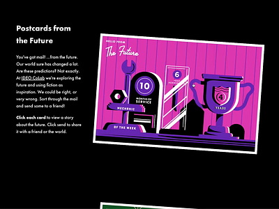 Postcards from the Future Website css animation design flip future illustration interaction interaction animation interaction design postcard send stories transform ux web webdesign website