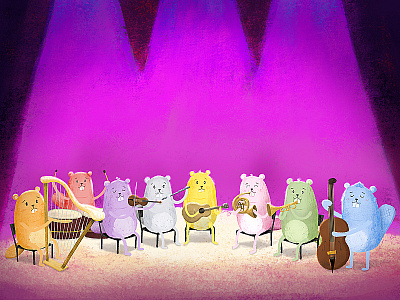Rainbow-colored Beaver Orchestra 2.009 beavers concert engineers illustration mit orchestra product design rainbow