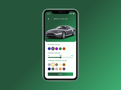 Daily UI challenge 033 app app design aston martin car customisation daily ui dailyui design fancy iphone luxury ui ui challenge ux ux design uxdesign uxui