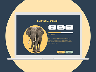 Daily UI challenge 032 animal art crowd funding crowdfunding daily ui dailyui design elephant endangeredspecies ui ui challenge ux ux design uxdesign uxui web webdesign website design