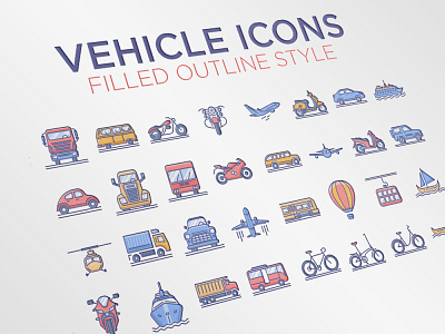 Vehicle Icon Set colorfull filled line filled outline flaticon icon iconfinder iconography iconscout illustration transportation travel vector vehicle