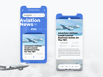 Simple Flying - App Concept 787 aircraft airplane app aribus article aviation blog boeing designer figma figmadesign mobile news posts product design simple flying ui
