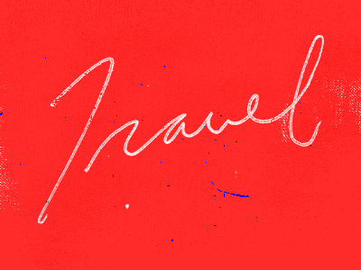 Travel blue lettering red script texture typography