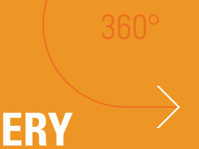 360 Degrees arrow orange univers bold condensed white