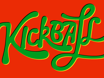 Kickball green lettering orange script typography yellow