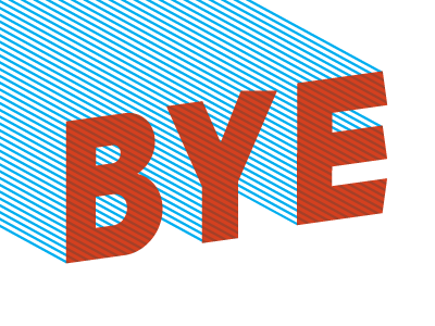 Bye 3d blue lettering lines red sans serif typography vacation white