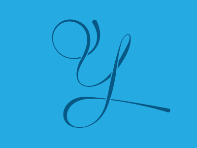 Y blue dark blue lettering script typography