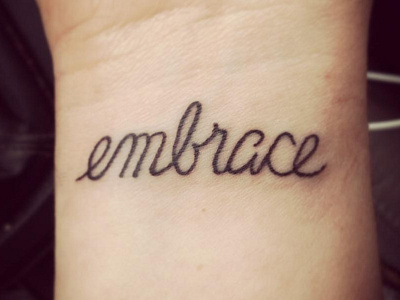 Embrace Inked dat m lettering script tattoo