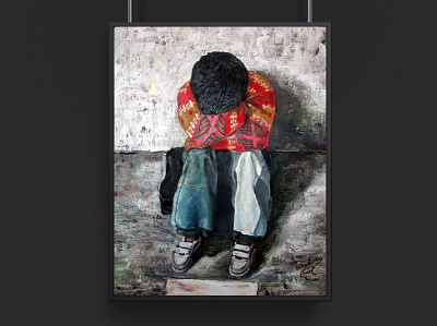 Child beggar art oil painting painting resim