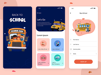 Bus Stop UI Kit 👉 Android and iOS App for School Transportation andriod app bus app bus booking bus stop bus wrap design education education website educational gps gps tracker illustration ios app design logo school school app ui ui design