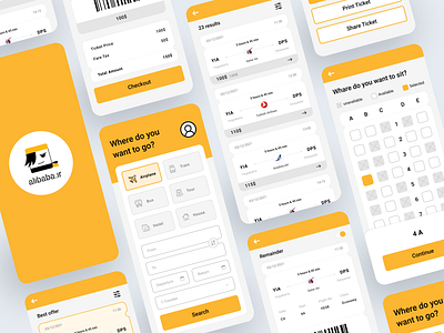 Alibaba.ir airplane alibaba alibaba.ir alibabair app application bus filter flight form hotel redesign ticket tour train travel travel agency ui ux yellow
