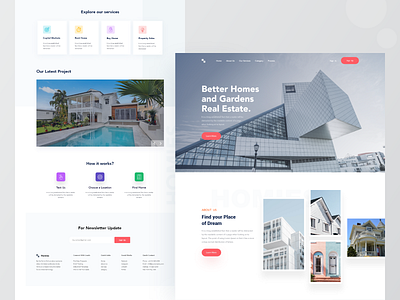 Real Estate Website Exploration branding design hellodribbble landing page landing page design minimal realestate realistic typography user experience userinterface vector web website
