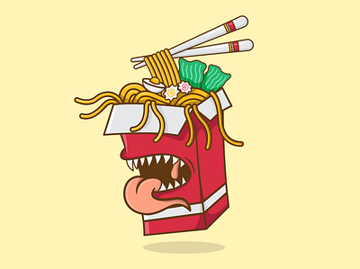 Box Noodle Monster Illustration box illustration logo cartoon logo character mie monster noodle ramen