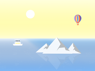 Day illustration air balloon boat mountain sun