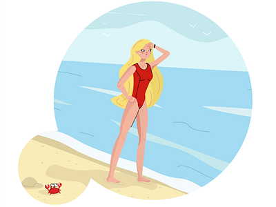 Baywatch beach flat girl illustration sea vector