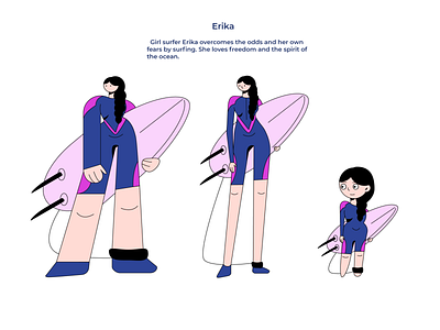 Erika_personage flat freedom girl illustration ledy ocean personage sea spirit surf surfing vector