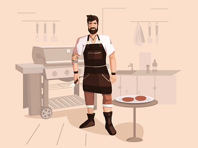 grillman chef cook design flat illustration kitchen man vector