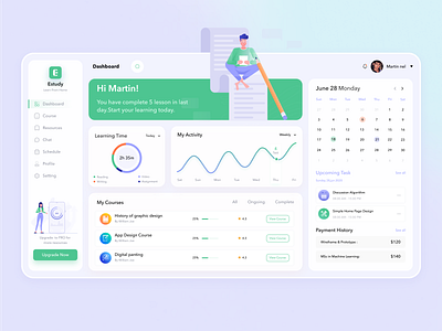 E-Study | Online Learning Dashboard academy book branding course creative design dashboard e learning education graphic design illustration learning online class student study finds teacher ui ui kit uiux ux web app